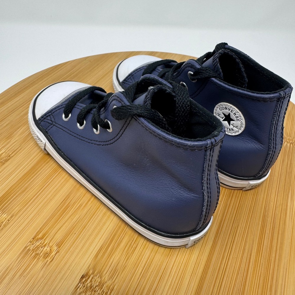 Converse High Top Kids 10 Navy Blue Leather Chuck Taylor A04428C Toddler Sneaker - Picture 10 of 11